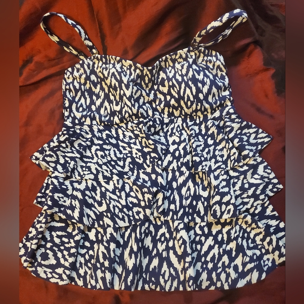 Navy Blue and White Tankini Swimsuit Top